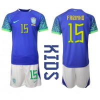 Camiseta Brasil Fabinho #15 Segunda Equipación Replica Mundial 2022 para niños mangas cortas (+ Pantalones cortos)